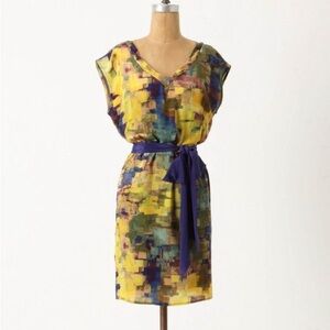 Multicolor Abstract Print Dress with Belt